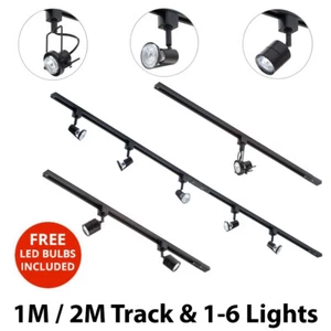 Litecraft 1-3 M Track Light With 1-6 Three Style Spotheads & LED Bulbs - Black - Picture 1 of 72