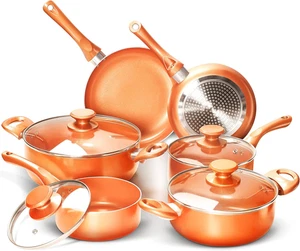 Set di pentole 10 pezzi ceramica antiaderente zuppiera/lattiera/padelle set | rame A - Foto 1 di 7