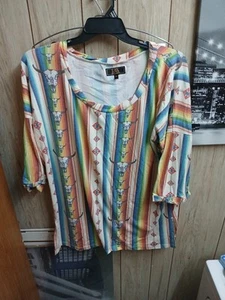 L&B Women's Southern Stitch, Bull Skulls &western Pattern Blouse, 2x Multicolor - Picture 1 of 9