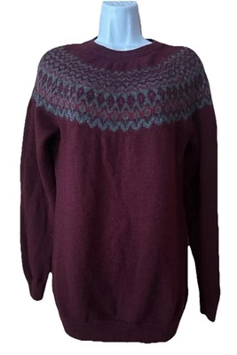 ICEWEAR Men’s 100% Merino Wool Icelandic Norwegian Burgundy Knit Sweater XL - Image 1 of 4