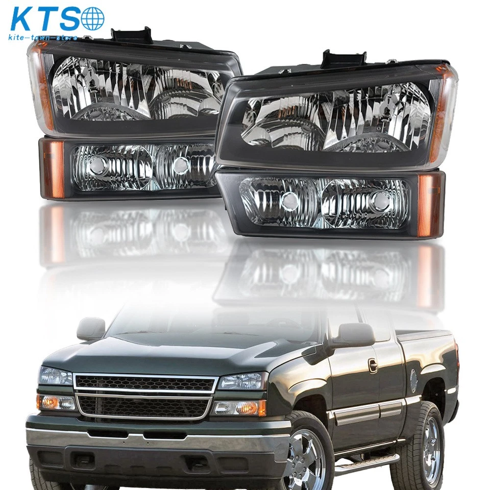 Repuesto faros para Chevy Silverado 1500/2500/3500HD 2003-2006 negro Foto 1 de 4