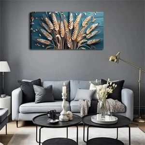 Minimalist Design With Golden Wheat On Dark Unframed Canvas Painting for Living - Picture 1 of 6