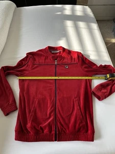Fila Gerardos Velour Retro Track Jacket Medium Red Biker Vintage Velvet Borg - Picture 1 of 6