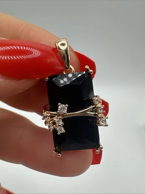 14CT Rolled Gold Onyx Pendant Statement Hallmarked 585RG Gold Filled Gift - Image 1 of 4