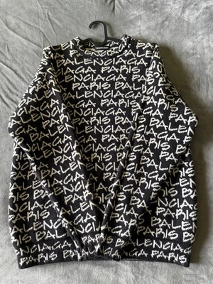 Balenciaga All Over Logo Paris Sweater Black/White - Image 1 of 4