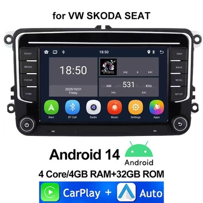 7" Stereo CarPlay for VW SEAT SKODA GPS Radio Sat Navigator WiFi BT 4 Core 4+32G - Image 1 of 4