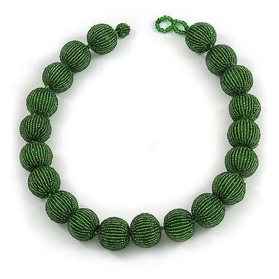 25mm Glass Bead Ball Necklace/ Chunky/ Forest Green/ 54cm Long - Image 1 of 4