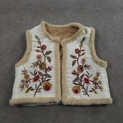 Louise Misha Reversible Vest Womens Size 36/4 Cream Faux Fur Embroidered Open - Image 1 of 4