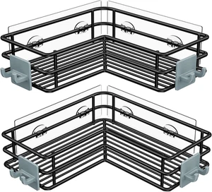 Cesta estante esquina ducha adhesiva acero inoxidable a prueba de oxido negro - Bild 1 von 12
