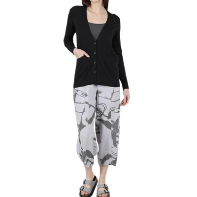 Espléndido Novio Cárdigan Suéter Mujer M Pestaña Enrollable Mangas Largas Modal Negro Foto 1 de 4