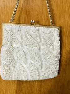 Magid Hong Kong Women’s Vintage Beaded Cream Colored Evening Purse Kissing Clasp - Picture 1 of 7