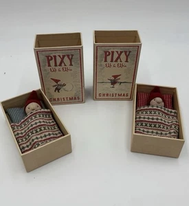 Juego de 2 Maileg Navidad Pixy Elf & Elfie en fósforos - Imagen 1 de 12