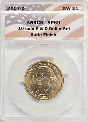 2007-D George Washington Presidential Dollar ANACS SP-69 First Strike - Image 1 of 2
