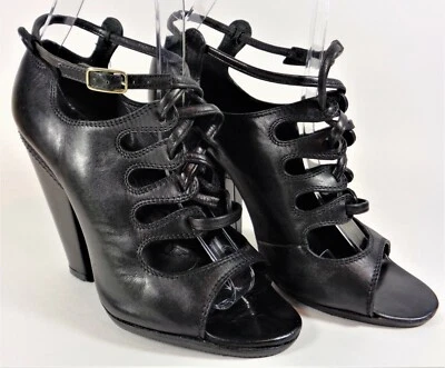 Givenchy Mujer Cuero Negro Puntera Abierta Zapato Botín EU 37 (US 6 1/2) Foto 1 de 4