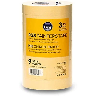 IPG 128R PG5, 3-Day Masking Tape, 0.94" x 60 yd, Tan, (9-Pack)