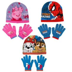 Boys Girls Kids Beanie Hat & Gloves Winter Clothing Set  to Fit Age 3-6 Years - Picture 1 of 14