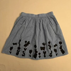 Garnet Hill Kids Skirt Girls Large L Blue Black Embroidered Flower Pocket Play - Picture 1 of 18