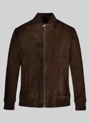Dark Brown Genuine New Handmade Suede Men Jacket Lambskin Stylish Wear Biker Fit - Image 1 of 4