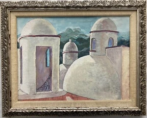 Vintage Framed Santorini, Greece Architecture Painting - Picture 1 of 2