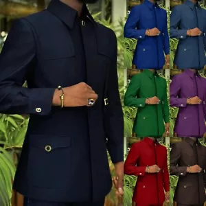 Chaqueta de safari informal para hombre 2 piezas esmoquin de negocios boda novio blazer elegante - Imagen 1 de 26