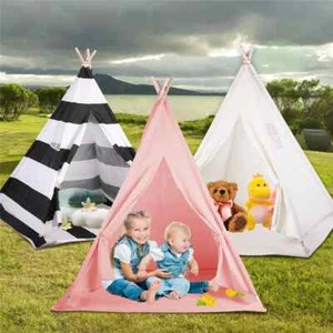 KIDS TEEPEE TENT PLAY HOUSE CHILDREN WIGWAM CANVAS INDOOR OUTDOOR CAMPING GIFT - Picture 1 of 11