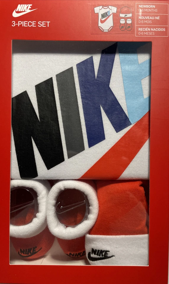 Newborn Nike Bodysuit Hat and Booties 3-Piece Set 0-6 Months Multi Color