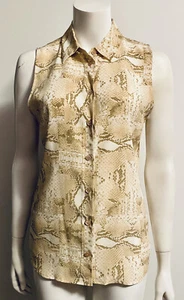 Equipment Femme Sleeveless Silk Signature Blouse Beige Brown Snakeskin Print XS - Picture 1 of 8