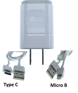 OEM LG Wall Charger MCS-01WAE White (5.0V-1.2A)+2 USB Cables(Type-C & Micro B) - Picture 1 of 5