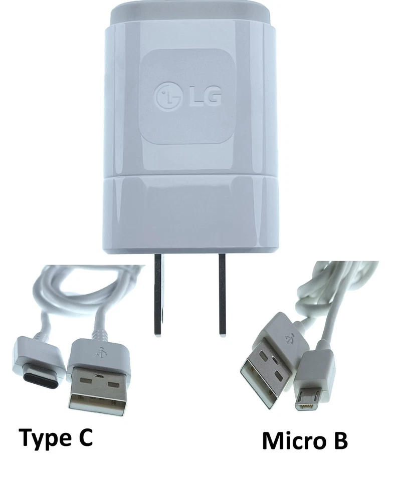 OEM LG Wall Charger MCS-01WAE White (5.0V-1.2A)+2 USB Cables(Type-C & Micro B) - Image 1 of 4