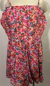 TRIXXI Dress Romper Juniors XL Sleeveless Pink Floral with Cinch Waist - Picture 1 of 8