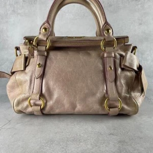 Miu Miu VITELLO LUX  Pink 2way Handbag Shoulder Bag Side Ribbon Leather Used - Picture 1 of 10