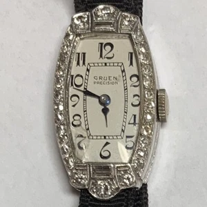 Gruen 18K White Gold and Diamond Watch - Picture 1 of 12