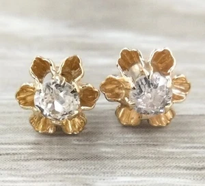 Vintage antike 14K Gelbgold 0,25ctw Minenschliff Diamant Butterblume Ohrstecker FZZ - Bild 1 von 2