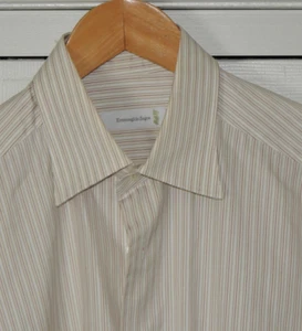 ERMENEGILDO ZEGNA Riga marrone e rossa su cotone bianco L/S EU 42 16,5 (46" petto) - Foto 1 di 2