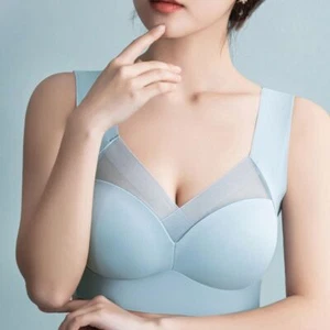 Big Cup Brassiere for Women Ice Silk Push Up Bras Wireless Deep V Bra Running - Picture 1 of 17
