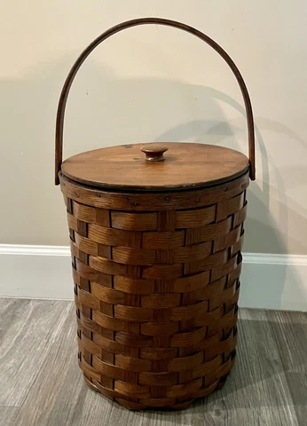 SHELTON BASKET Indian Head Farmhouse Primitive Tin Lined Storage Handle Lid Cover