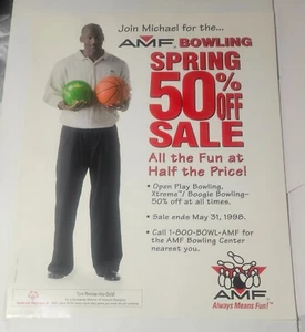 Vintage 1998 Michael Jordan AMF Family Bowling Promotion Poster 22x28 Bulls - Picture 1 of 8