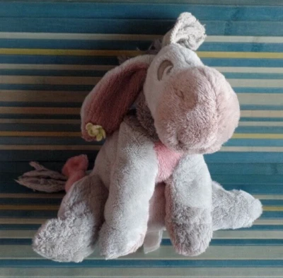 S12 / doudou peluche bourriquet gris rose fleur verte noeud rose DISNEY - Photo 1/2