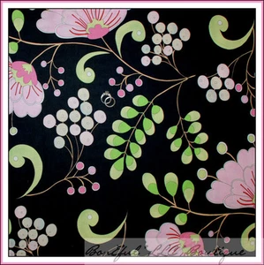 BonEful Fabric Cotton Quilt Black Pink Green White Swirl Dot Flower SALE L SCRAP - Picture 1 of 11