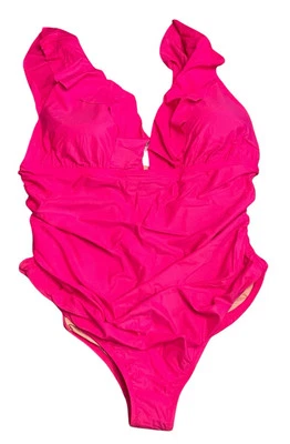 J. Nuevo traje de baño de una pieza con volantes acanalados talla 20 cuello redondo fucsia radiante Foto 1 de 4