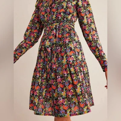 Boden EUC Tiered Belted Shirt Dress Carnation Garden Size 14 Long - Image 1 of 4