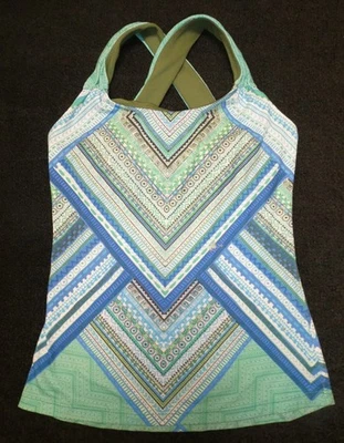 PrAna Mujer Verde/Azul/Marrón/Blanco Estampado Elástico Sujetador Deportivo Top Talla XS Foto 1 de 3