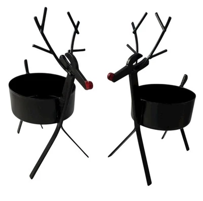 Metal Reindeer Tea Light Holders Christmas Bronze Color Set of 2 - Image 1 of 4