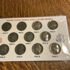Complete Set World War 2 Silver War Nickel 11 35% Silver Coins 1942-1945 - Picture 1 of 4