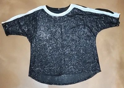 Cable & Medidor Negro Súper Lentejuelas Peekaboo Hombro Frío 2X Top Vacaciones Brillo Foto 1 de 4