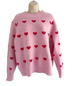 Nanette Lepore Damen Gr. L rosa Pullover Pulli mit roten Herzen - Bild 1 von 9