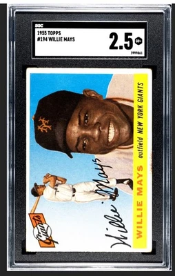 WILLIE MAYS 1955 TOPPS SGC 2.5 ! *JUST GRADED ! *DEAD CENTERED HIGH # BEAUTY ! - Image 1 of 2
