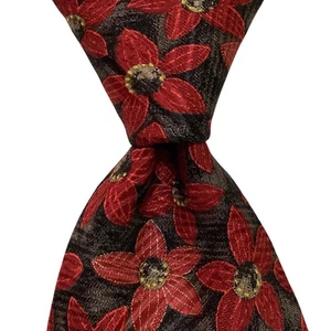 Corbata de diseñador ROBERT TALBOTT Best of Class para hombre 100 % seda FLORAL roja/marrón usada en excelente estado - Imagen 1 de 3