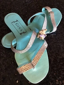 Gorgeous Gina Flats Gina Flip Flops Gina Slides Colour Turquoise Size 5 Size 38 - Picture 1 of 11