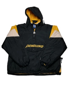 Pittsburgh Penguins Starter Jacket Men's Puffer Vintage 90s Black Gold ~ SIZE XL - Picture 1 of 15